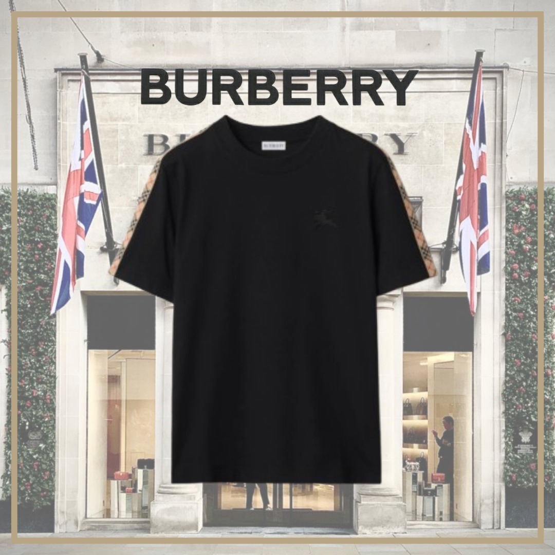 【BURBERRY】チェックトリム コットンTシャツ★ブラック