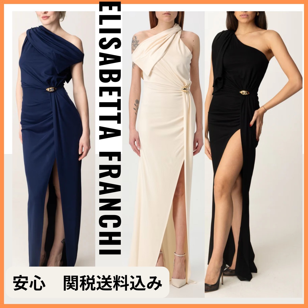 【Elisabetta Franchi】ジュエル付きアシンメトリードレス
