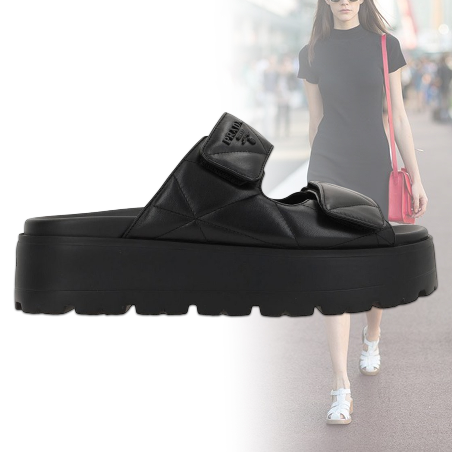 ◆PRADA◆ キルティング スリッポン サンダル ラムレザー