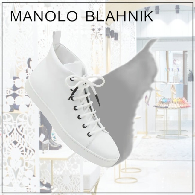 [MANOLO BLAHNIK]ホワイトカーフレザーレースアップスニーカー