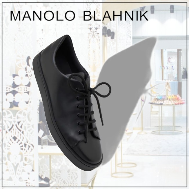 [MANOLO BLAHNIK]ブラック カーフ レザー スニーカー
