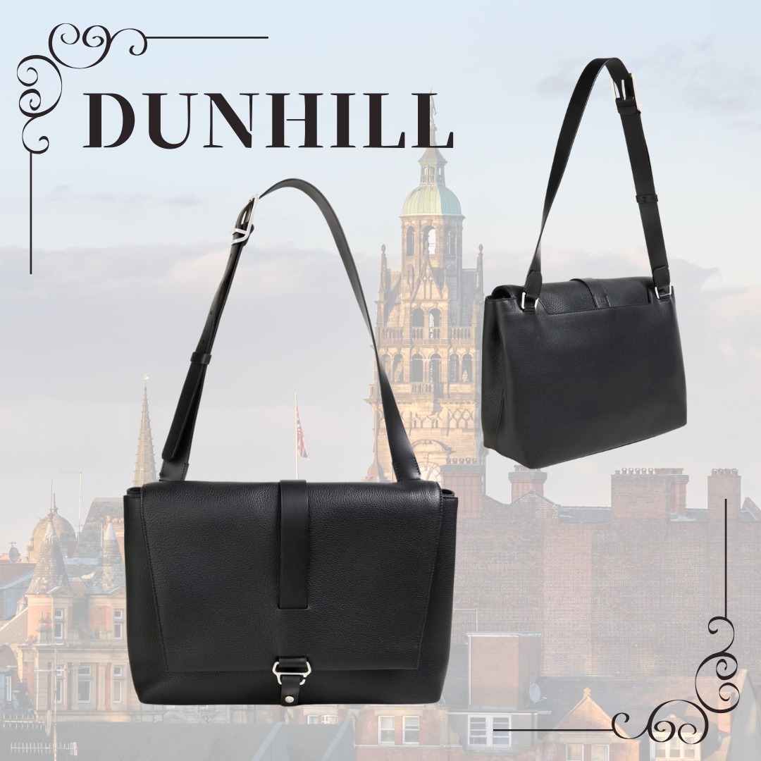 【DUNHILL】関税込☆メッセンジャーバッグ ぺブル レザー ロゴ