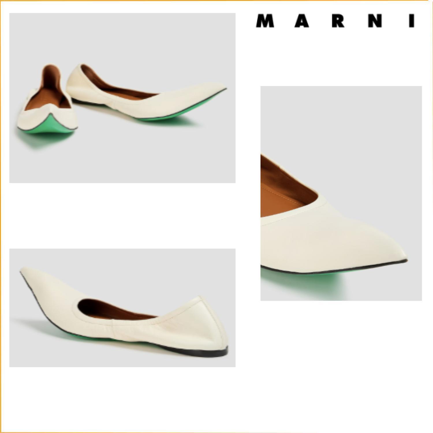 おすすめ☆ MARNI レザー ポインテッドトゥ フラットシューズ