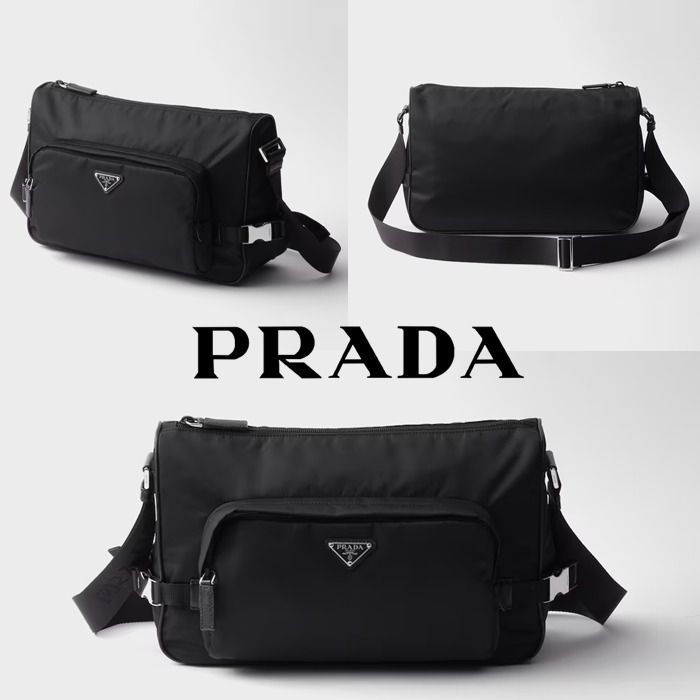 新作【PRADA】Re-Nylon x サフィアーノレザー ショルダーバッグ