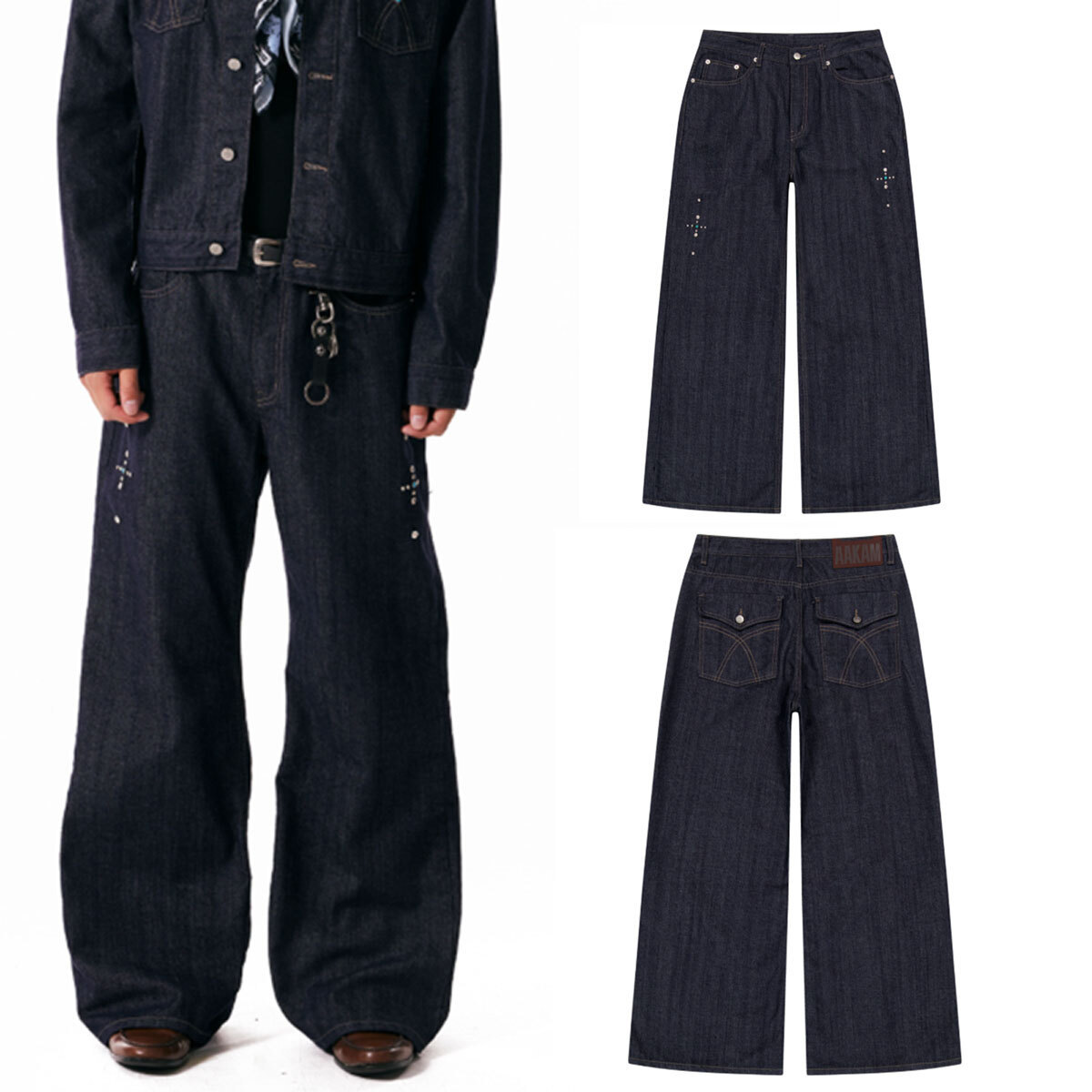 デニム・ジーパン AAKAM Western Studded Denim Pants 5FT1659