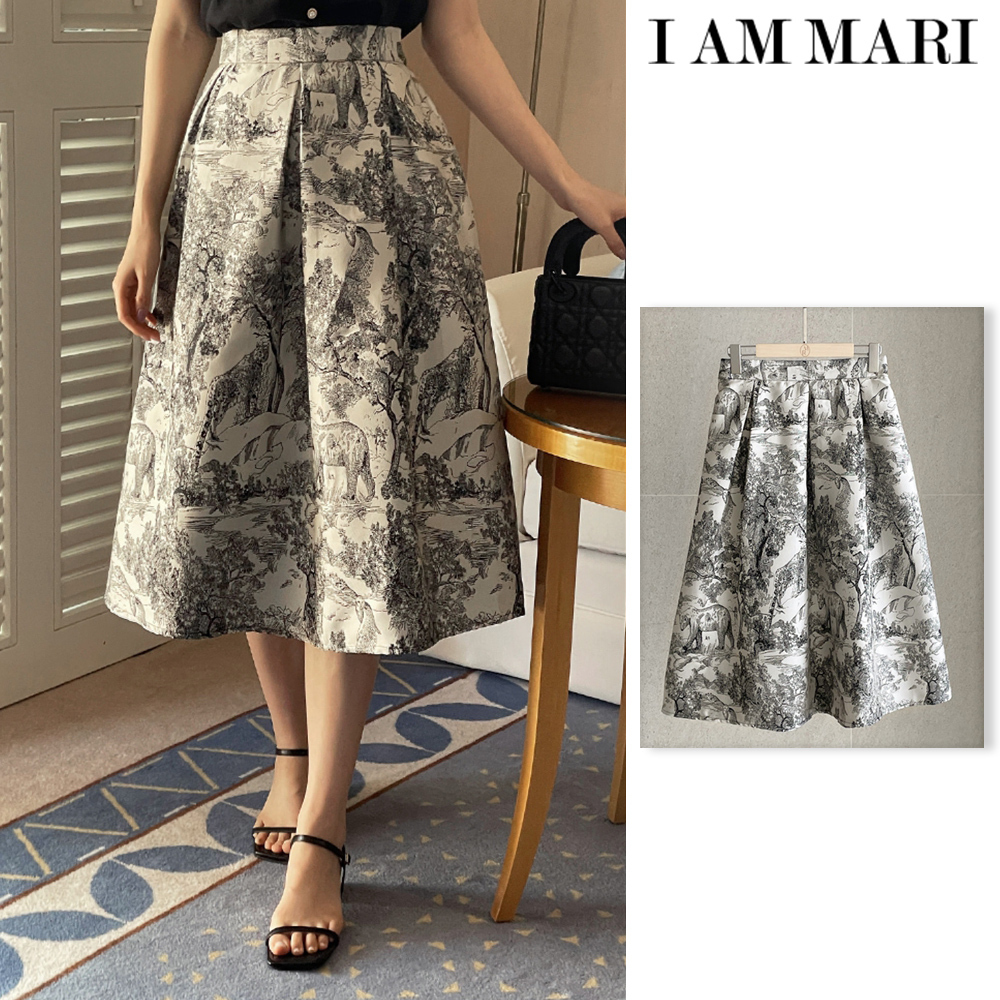 【I AM MARI】Mulian Toile Jacquard Pattern Flare Banding SK