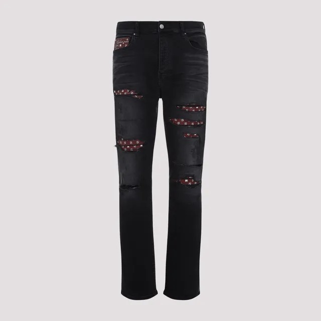 アミリ Amiri Leather Bandana Repaired Slim Jeans