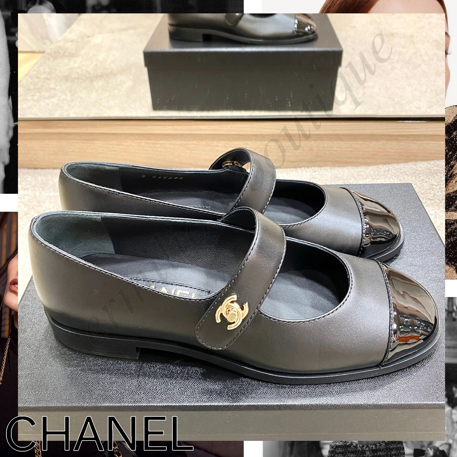 CHANEL メリージェーン ストラップ フラットシューズ ブラック