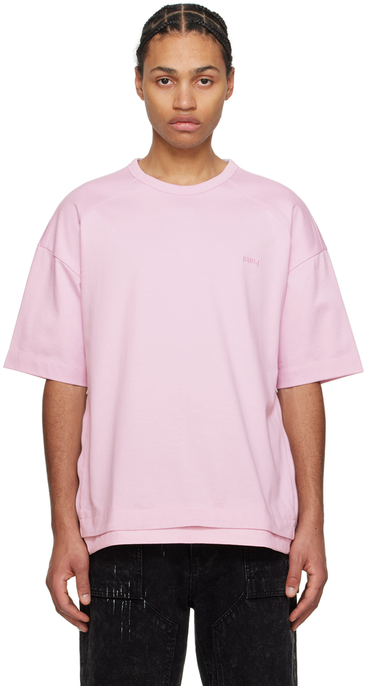 【関税込み】Juun.J ピンク サイドジッパー Tシャツ