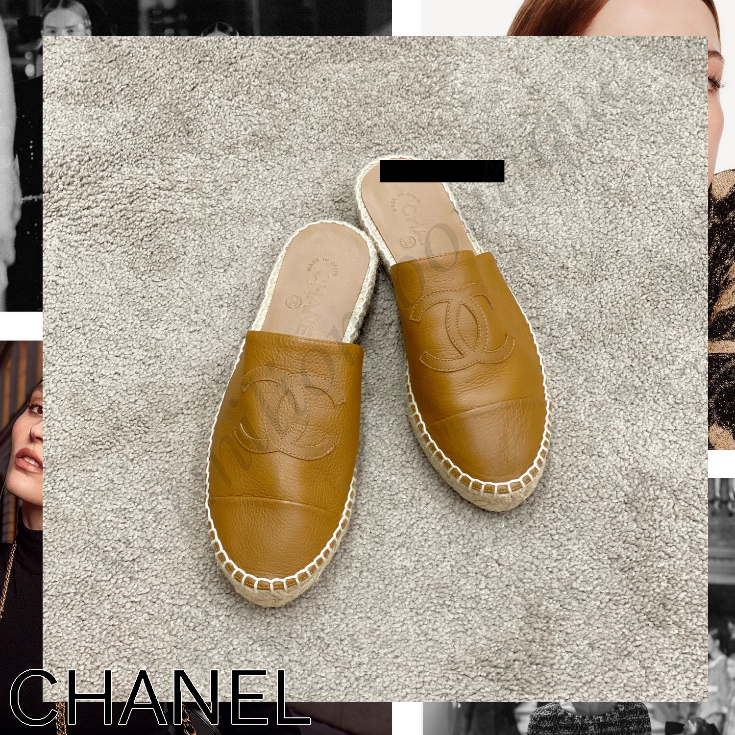 CHANEL ロゴ ミュール サンダル ブラウン