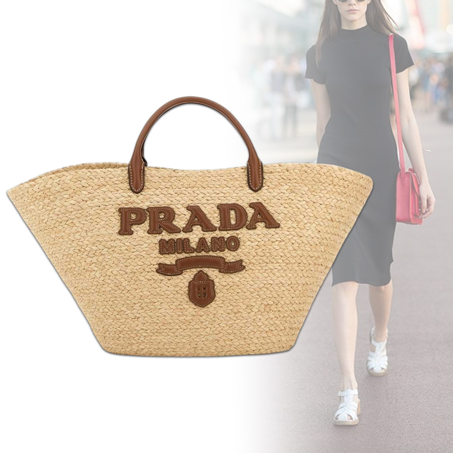 ◆PRADA◆ ロゴアップリケ トップハンドルバッグ