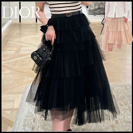 未使用級 現行 19年 Dior チュール ロングスカート 40 黒