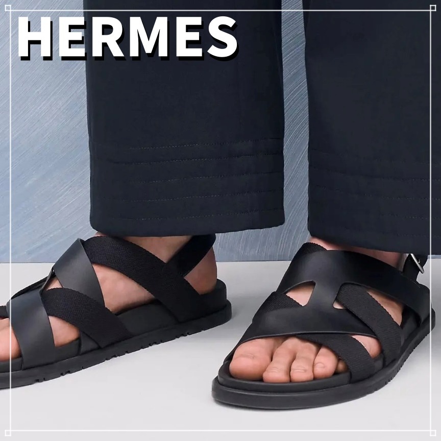 【HERMES】上質レザー×ナイロン Heracles サンダル メンズ人気