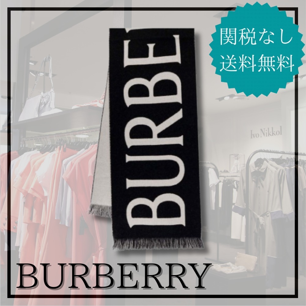 【BURBERRY】Wool Scarf With Lettering Logo