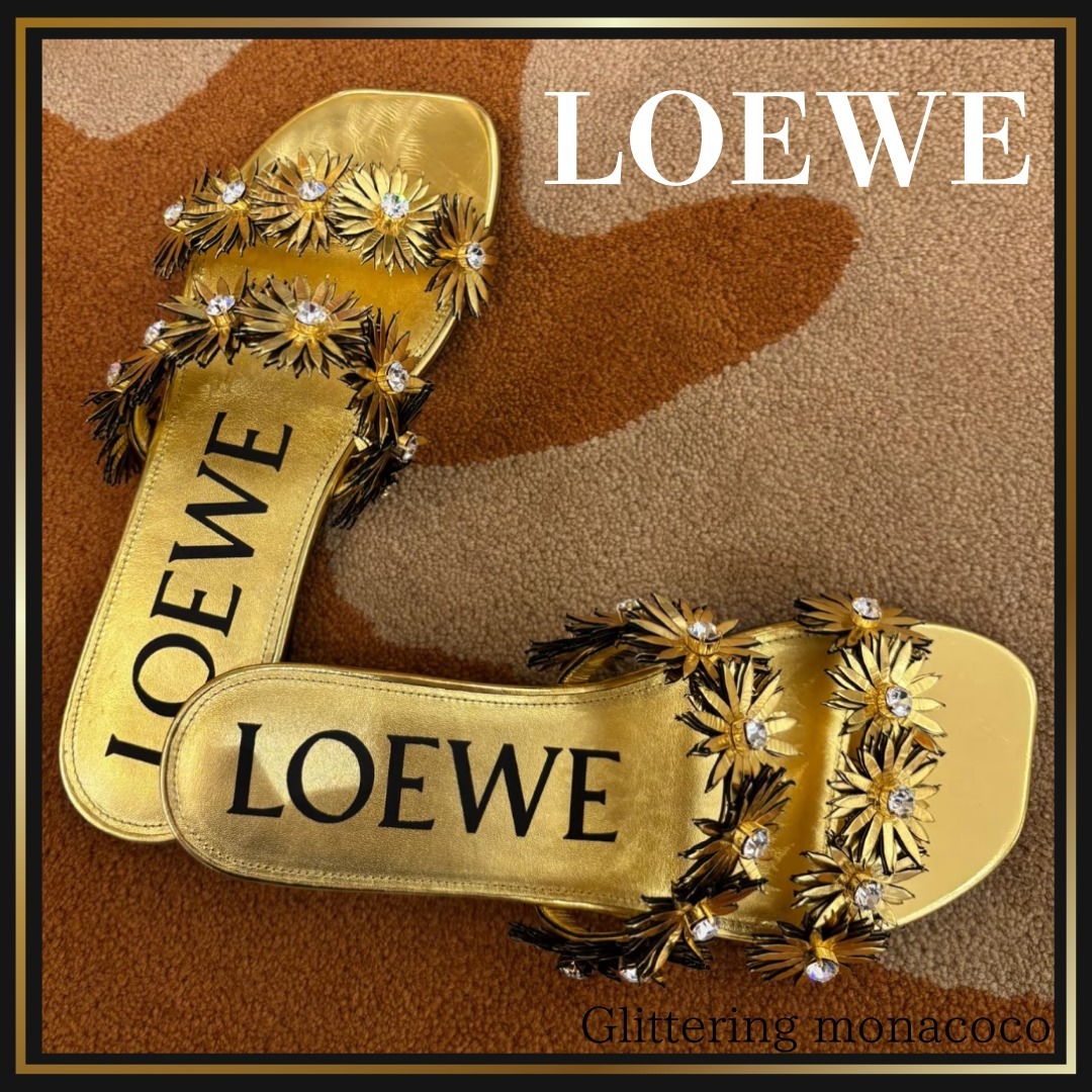 夏の主役*LOEWE*カーフスキン ペタルフラワーサンダル ヒール5mm