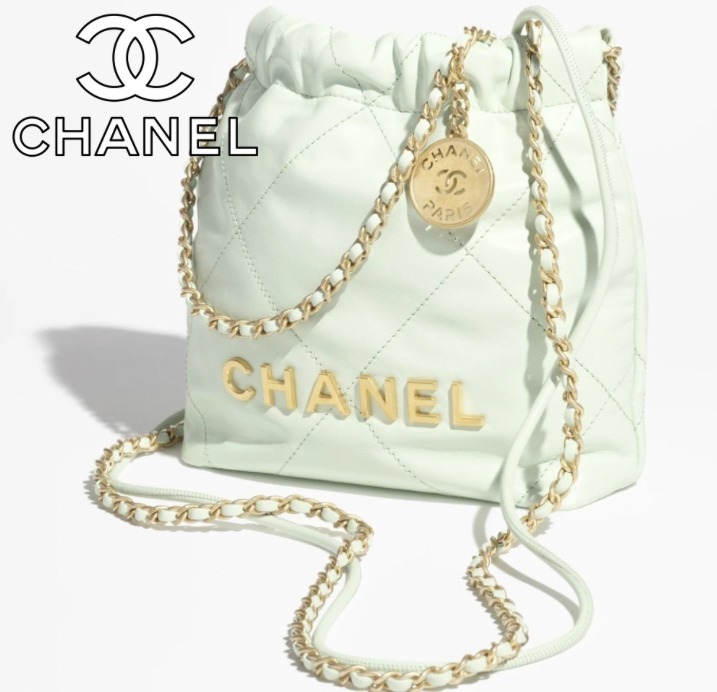 《CHANEL》22 ミニハンドバッグ カーフスキン グリーン 25S