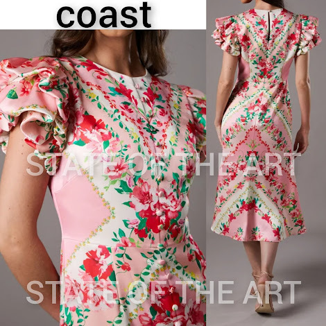 【COAST】ストライプ フラワープリント フリルヘム ドレス
