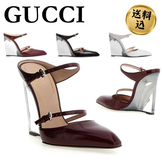 【送料込】GUCCI ウィメンズ ウェッジ ミュール レザー