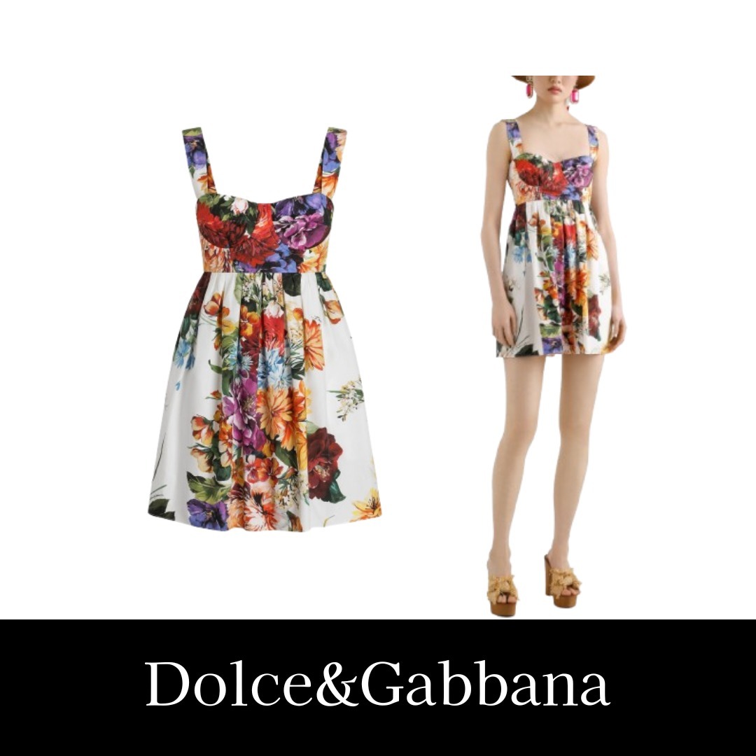 【Dolce&Gabbana】フラワーブーケプリント ポプリン ドレス