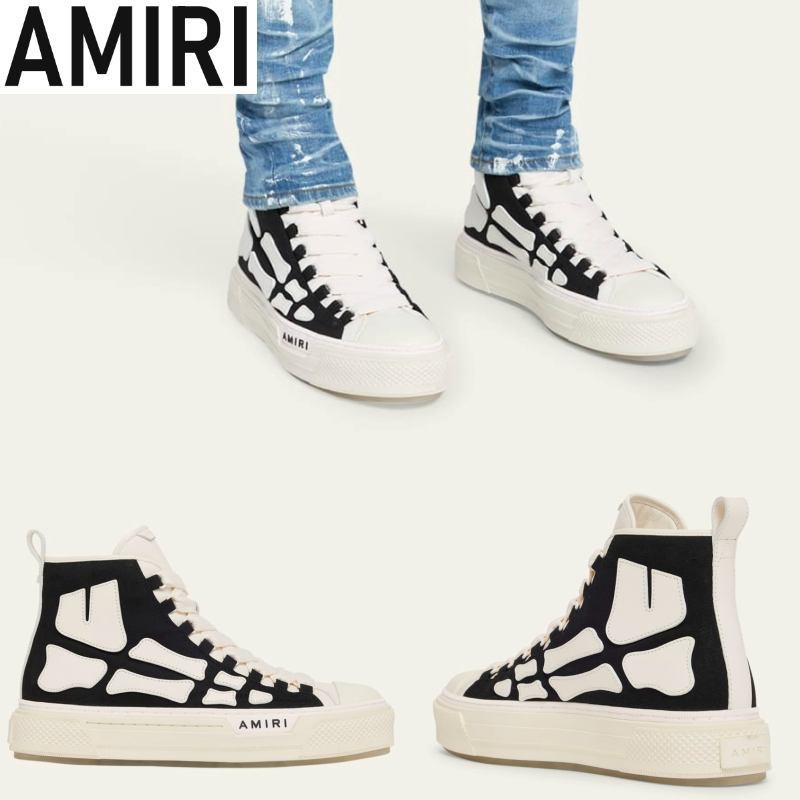 【AMIRI】Skel Court キャンバス＆レザー ハイトップスニーカー