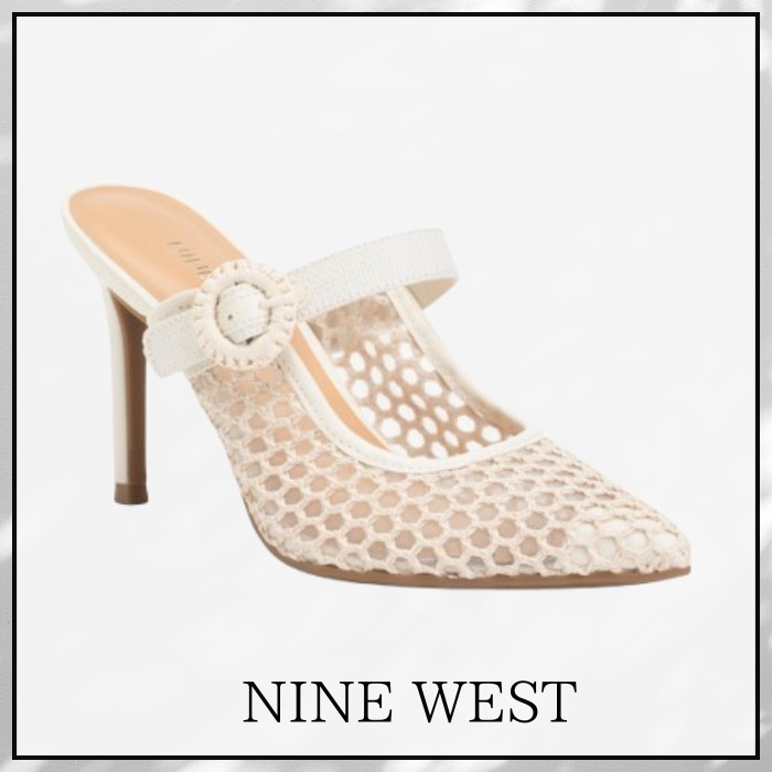 NINE WEST バックル ラフィア織 パンプス ヒール