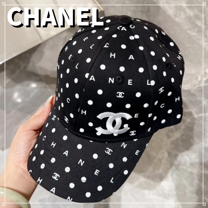 CHANEL ロゴキャップ ドット柄 ブラック レディース 人気 正規品