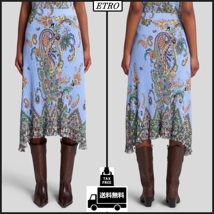 【ETRO】フローラル モチーフ リブ ミディ スカート