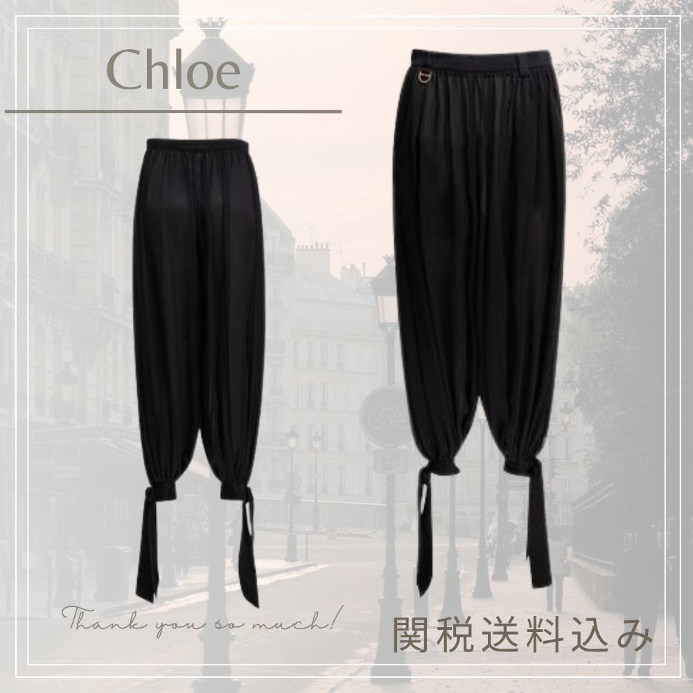 【Chloe】クロエ シルクシャルムーズ製フルイド プリーツパンツ
