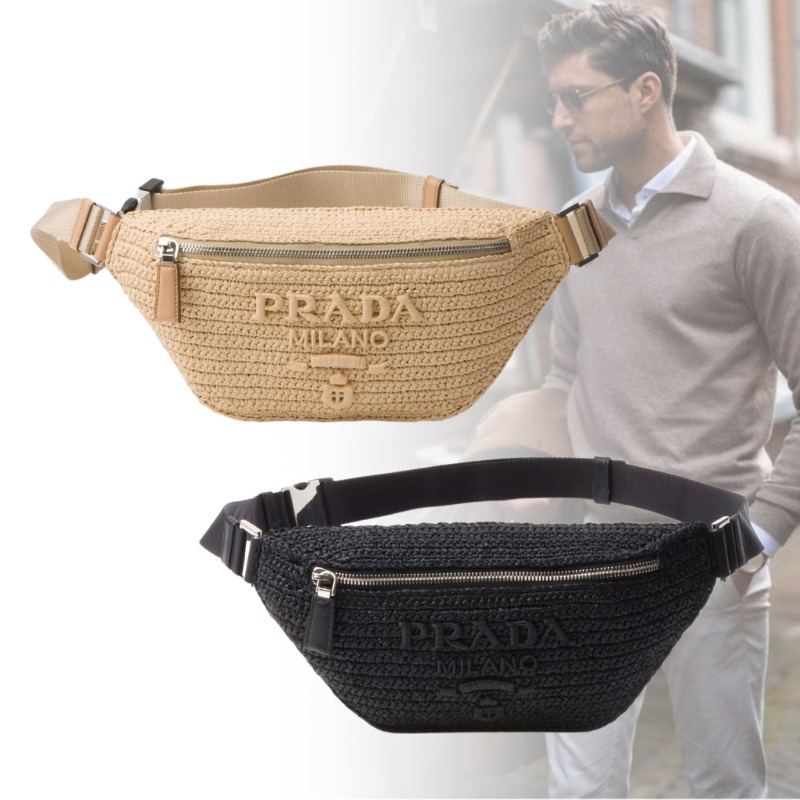PRADAプラダ ボディバッグ メンズ ラフィア ワンショルダー ロゴ