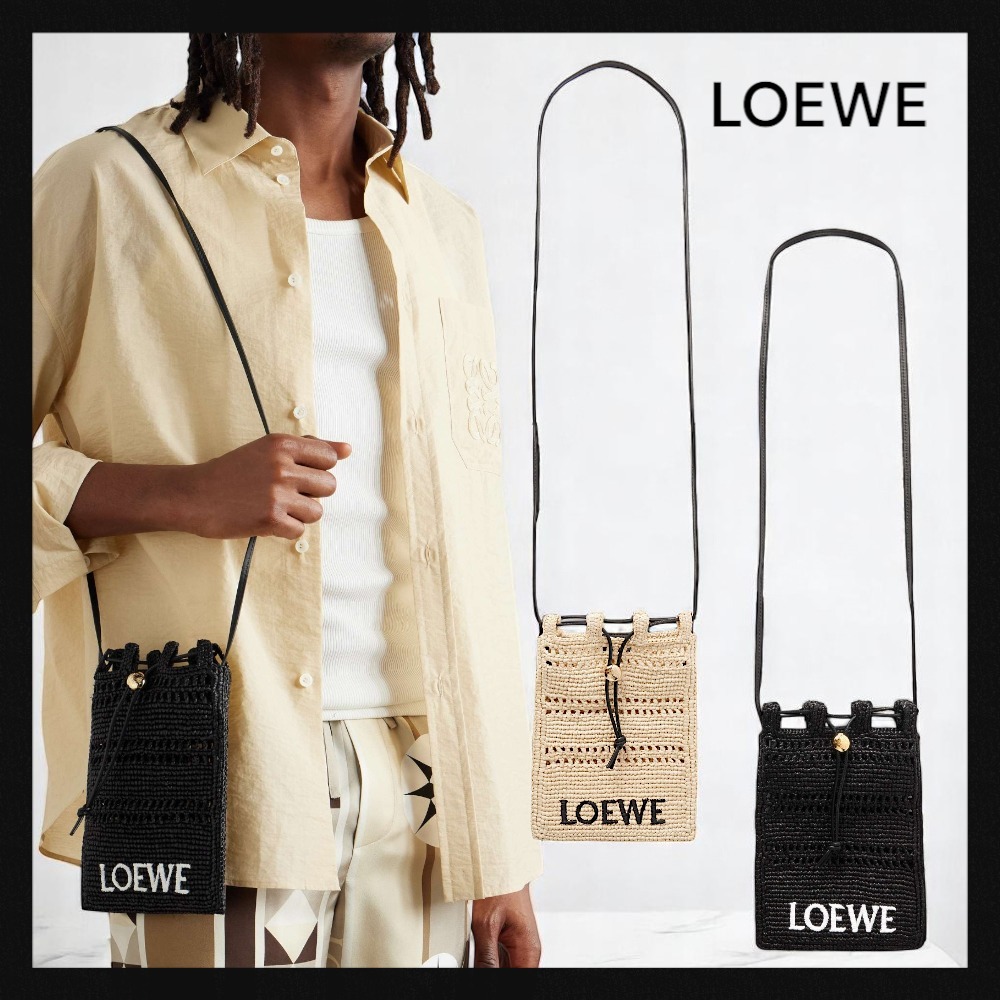 【LOEWE】+ Paula's Ibiza 刺繍ラフィア メッセンジャーバッグ