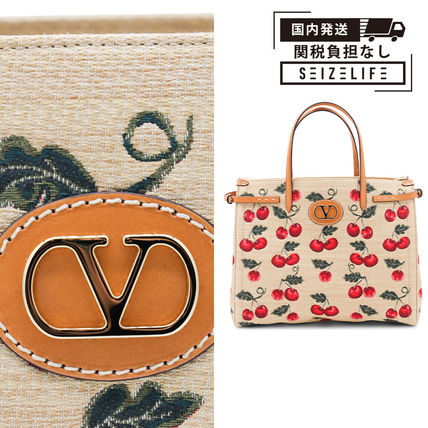 【VALENTINO】フローラル刺繍 シンセティックラフィア トート M VALENTINO シンセティックラフィア ミディアム トートバッグ