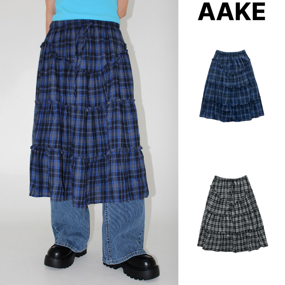 【AAKE】FRILL CHECK LONG SK