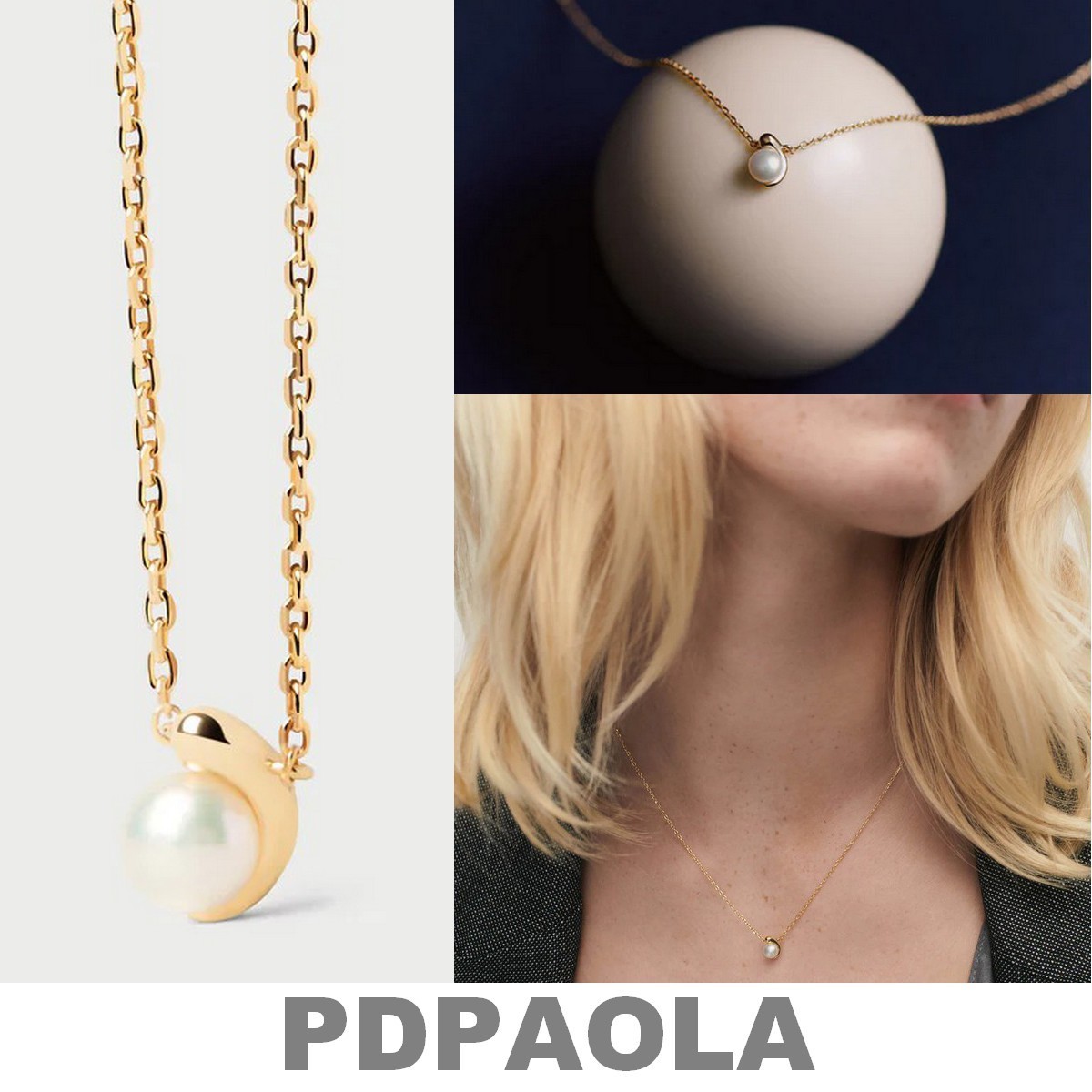 【LB掲載】PDPAOLA◆限定 淡水パール付きチェーンネックレス◆GD