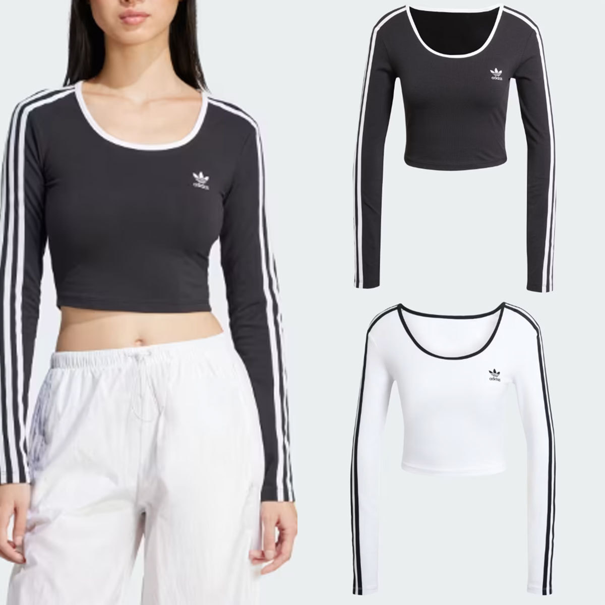 Tシャツ・カットソー ADIDAS ADICOLOR 3S LONG SLEEVE CROP TEE 5FT1690