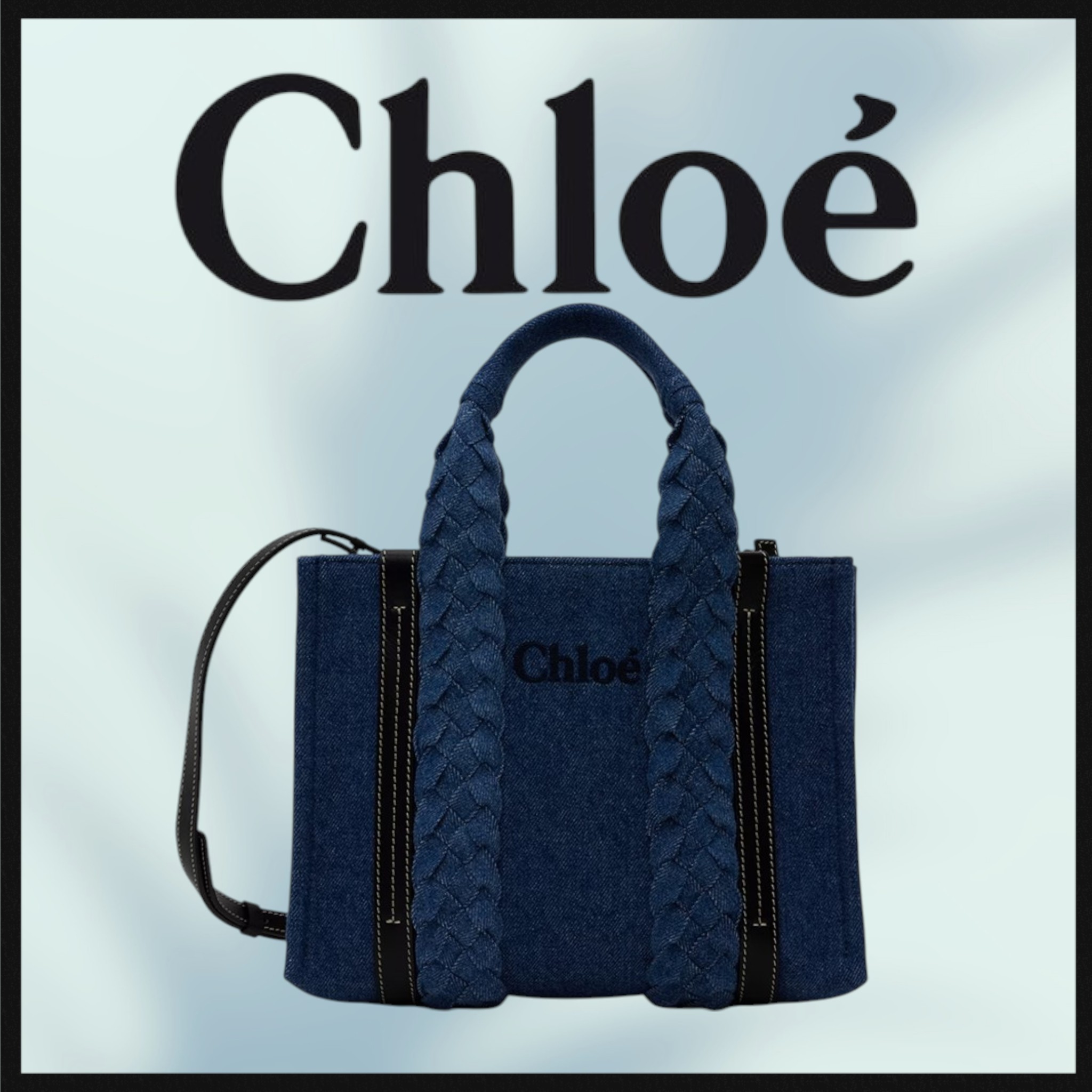 Chloeクロエ ブルー スモール Woody デニムトートバッグ