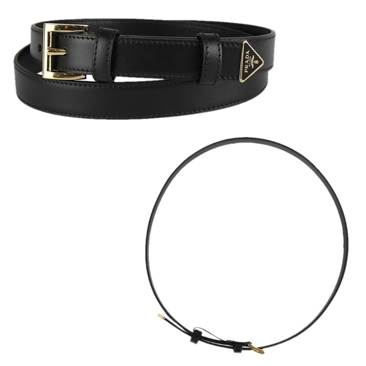 PRADA☆トライアングルロゴ レザー ベルト LADIES BLACK