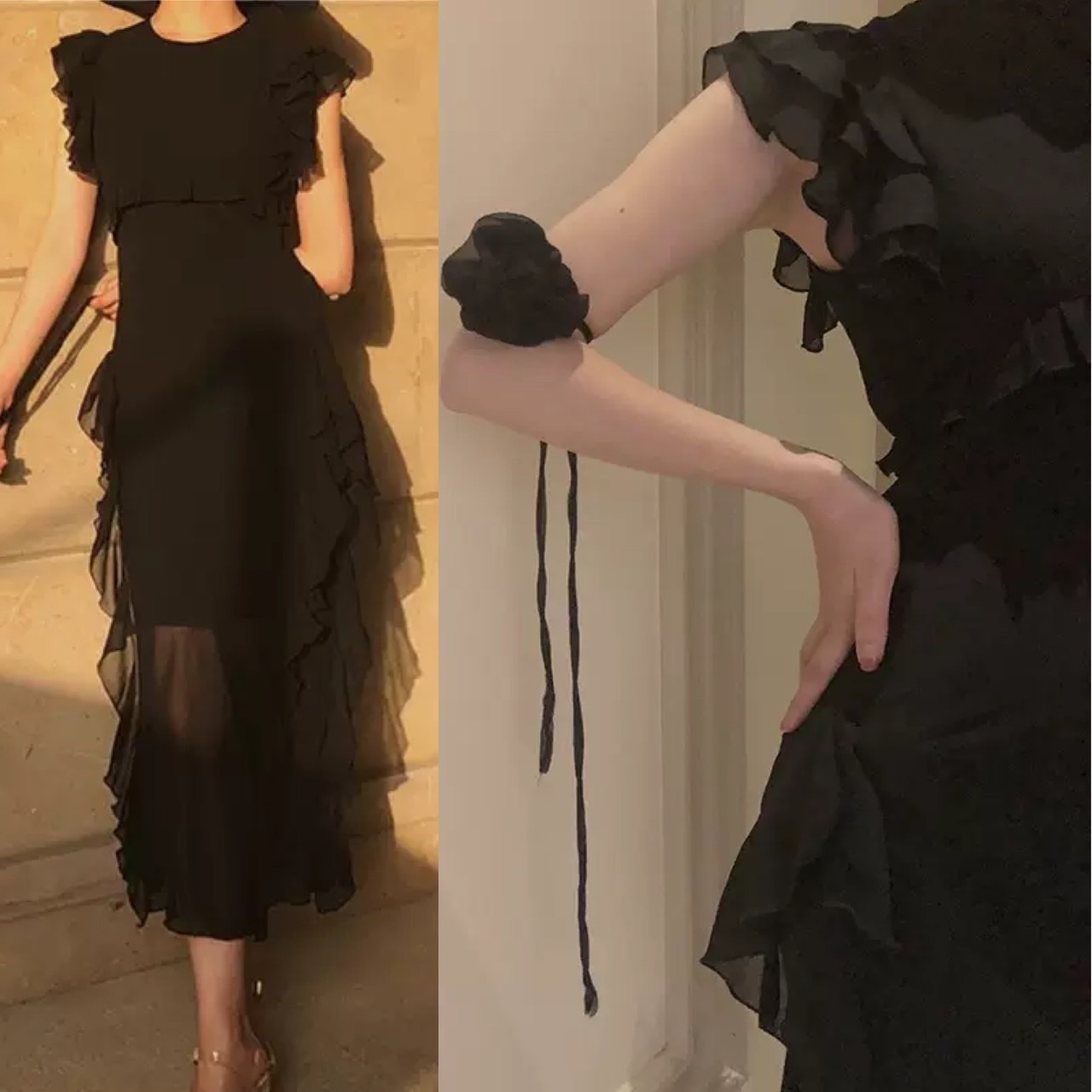 ワンピース ロング スリム レーシー ノースリーブ ドレス
