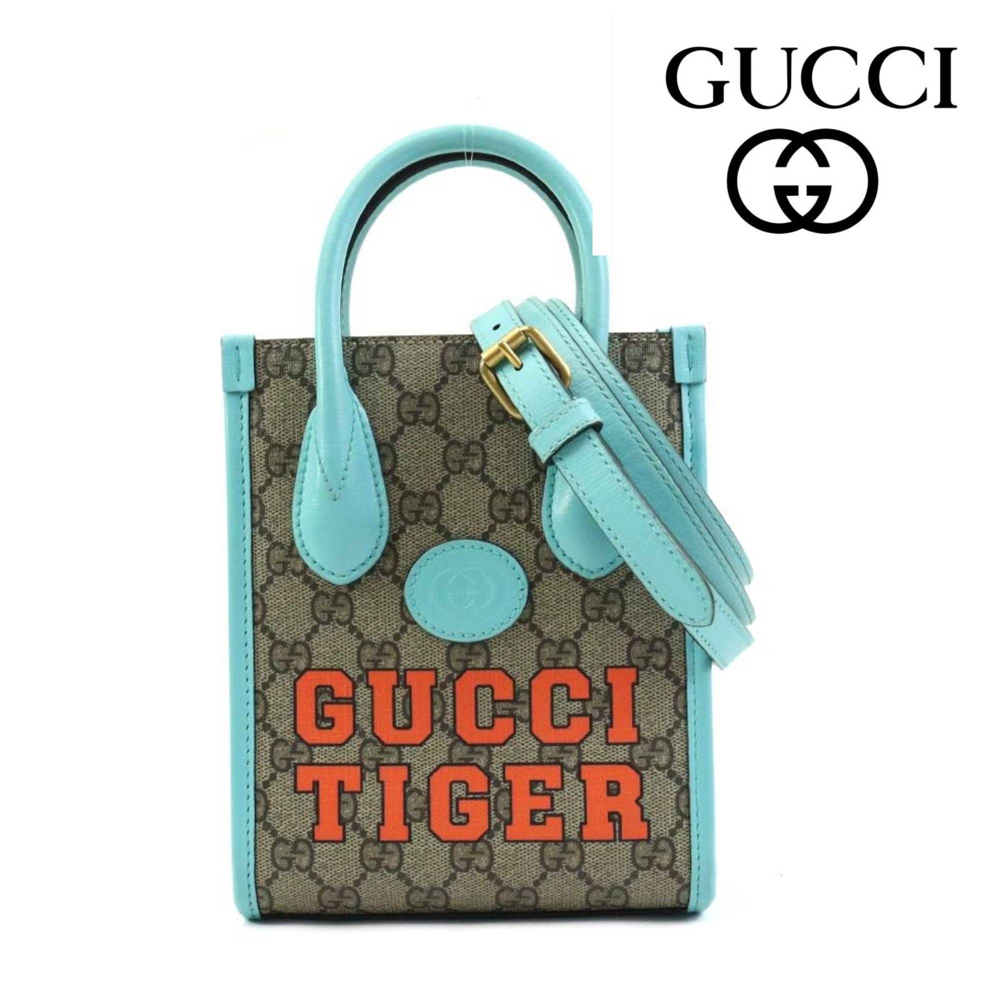 ★送料関税★GUCCIタイガーミニトート シアン ショルダーバッグ
