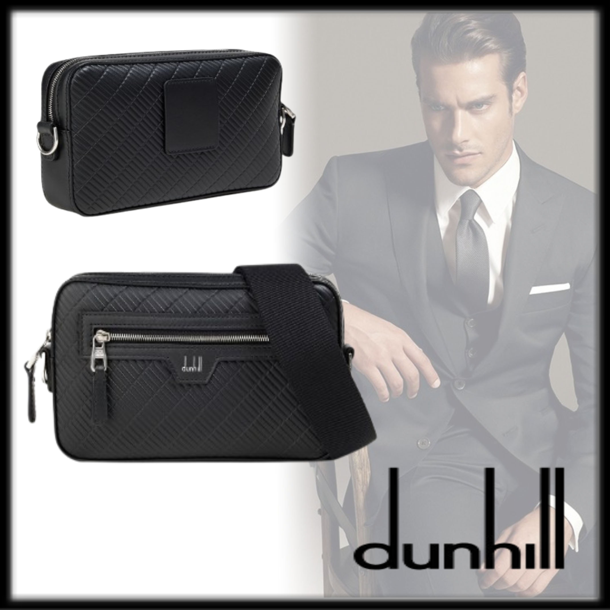 DUNHILL お洒落 洗練 エンボス レザー メッセンジャーバッグ