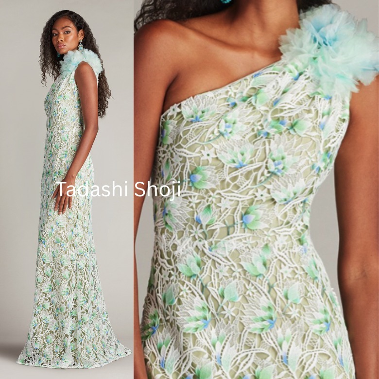 TADASHI SHOJI レース ワンショルダーロングドレス３Dフローラル
