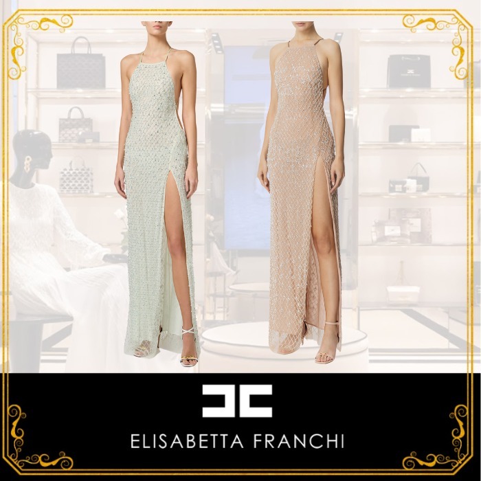 【ELISABETTA FRANCHI】クリスタル×チュール イブニングドレス