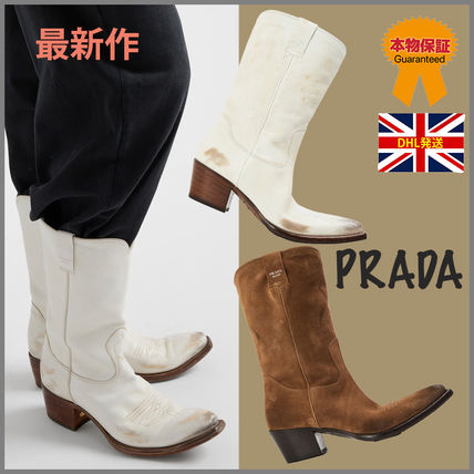 PRADA - 美品 正規 18AW PRADA ホワイト レザー パドル ブーツ