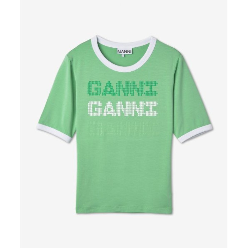 Tシャツ・カットソー Ganni Stretch Logo Fit Short Sleeve T-Shirt Peapod T3352484