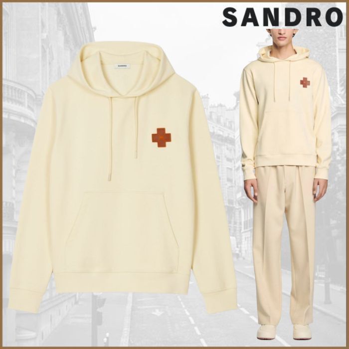 フランス発 Sandro スクエアクロスのパッチ! フード スウェット
