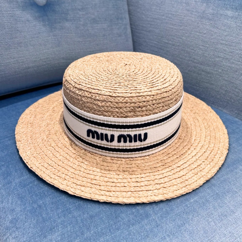 《大人カジュアル》【MiuMiu】ラフィア リボン ロゴ ハット