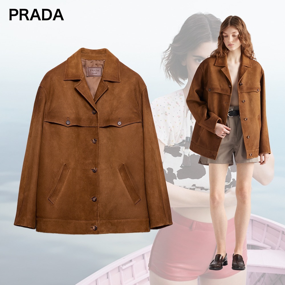 【希少】PRADA センターボタン留め ロゴ スエード ジャケット