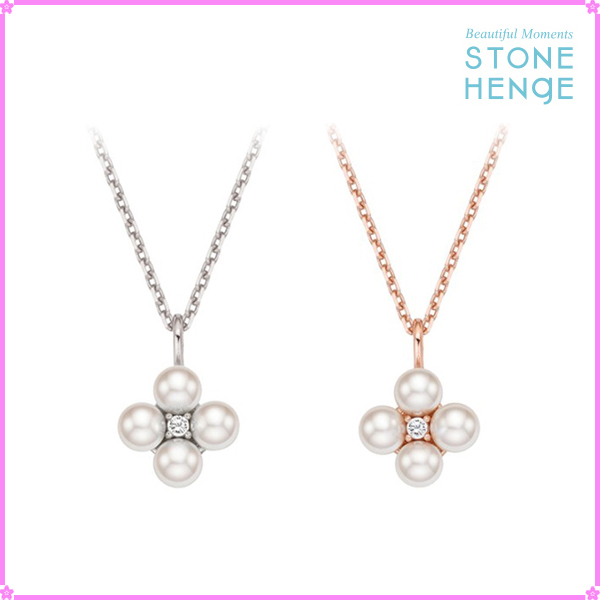 【STONEHENgE】Silver Material Pearl Cubic Flower Necklace