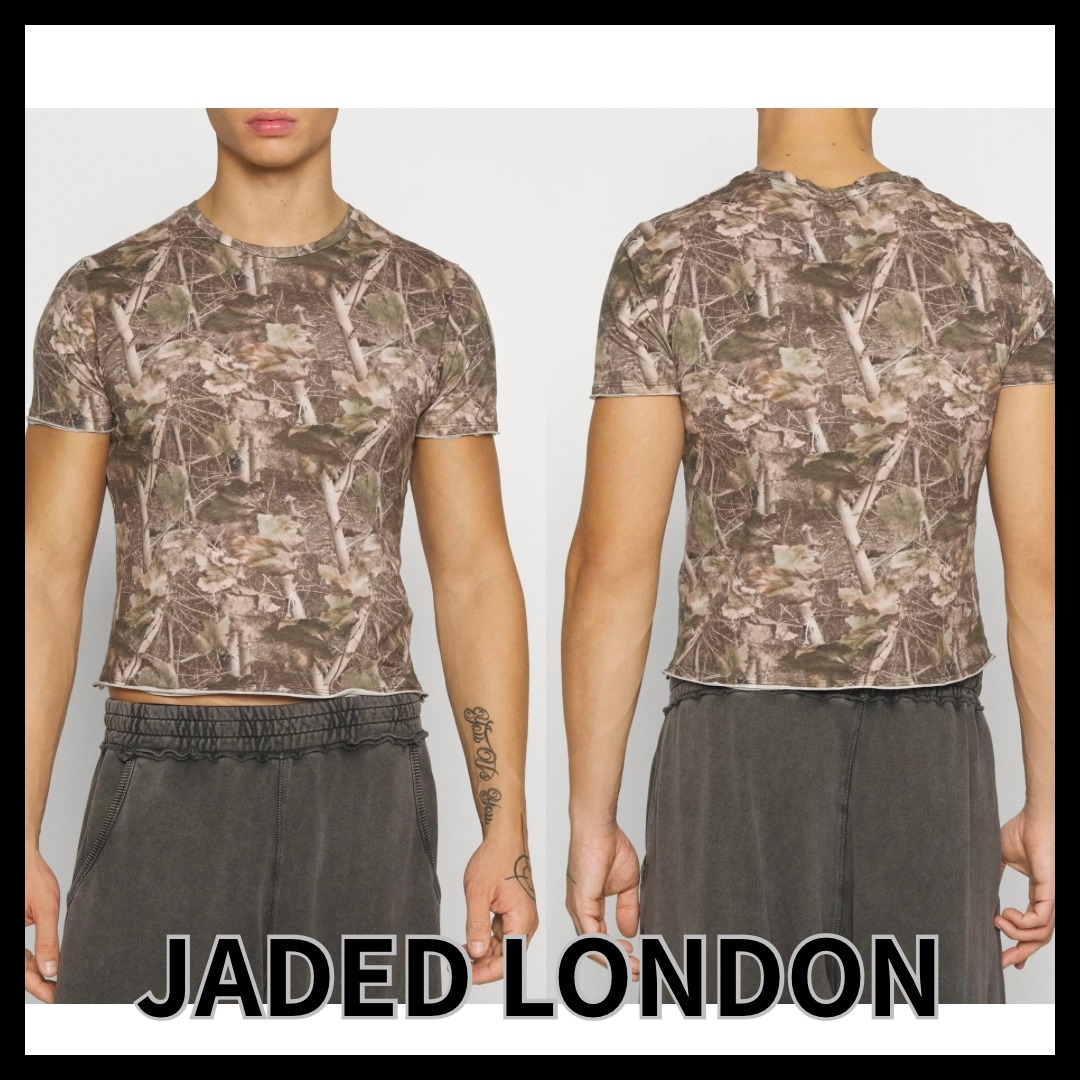 人気【JADED LONDON】WOODLAND SHRUNKEN Tシャツ 迷彩 半袖 木