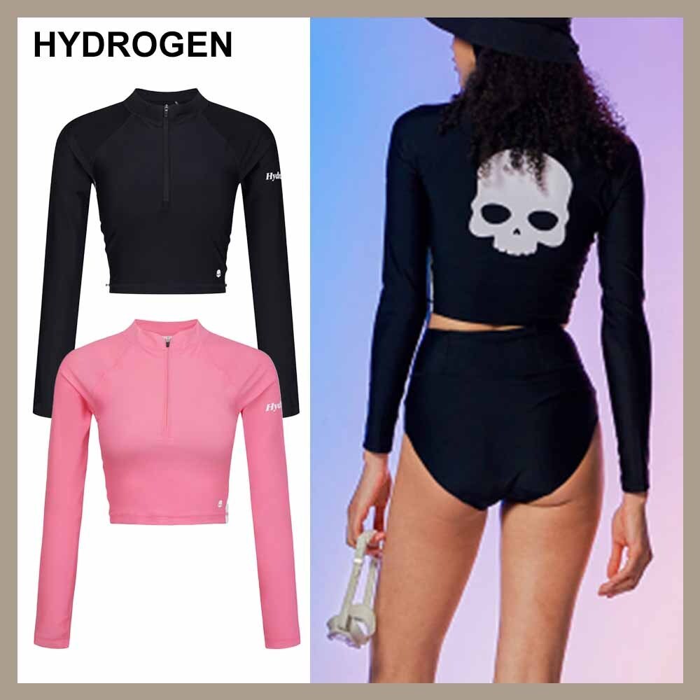 【Hydrogen】ラッシュガード クロップ ハーフ ジップアップ