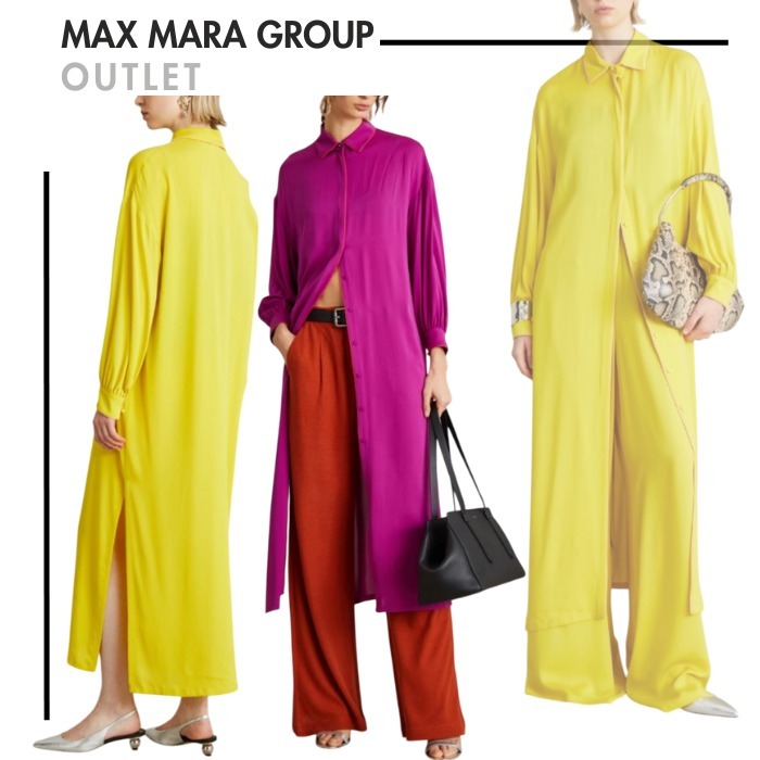 MAX MARA アウトレット●ZEBRA シルクロングシャツワンピース